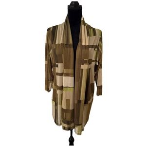 Susan Graver Jacket Womens L Multicolor Geometric Open Front Jersey Liquid Knit